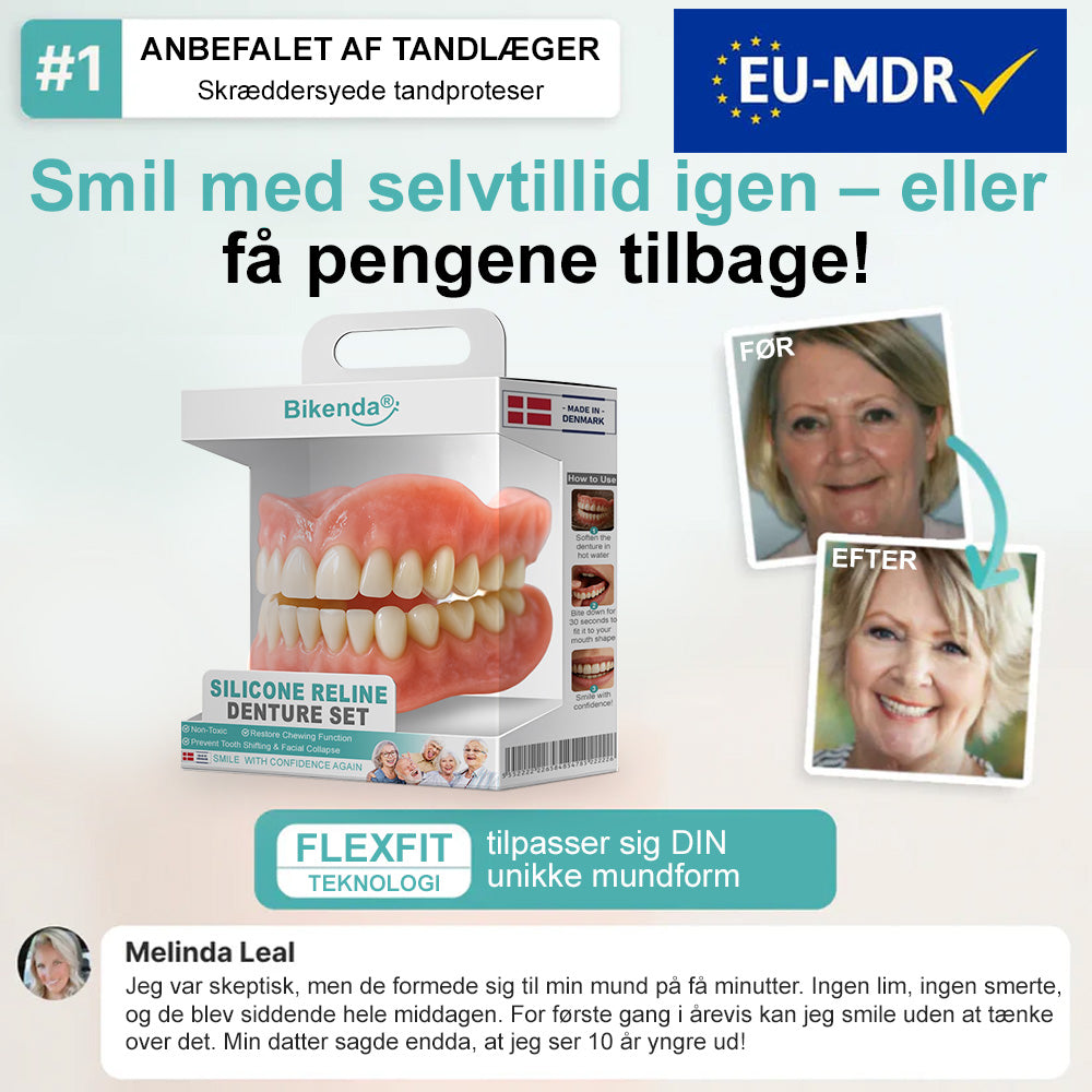 🦷Bikenda®🦷 Avanceret Tilpasset Fuldt Tandprotesesæt (✅ Klinisk dokumenterede komfort-pas tandproteser — Bruges og stole på af mere end 8.000 brugere i Danmark for komfort hele dagen.)
