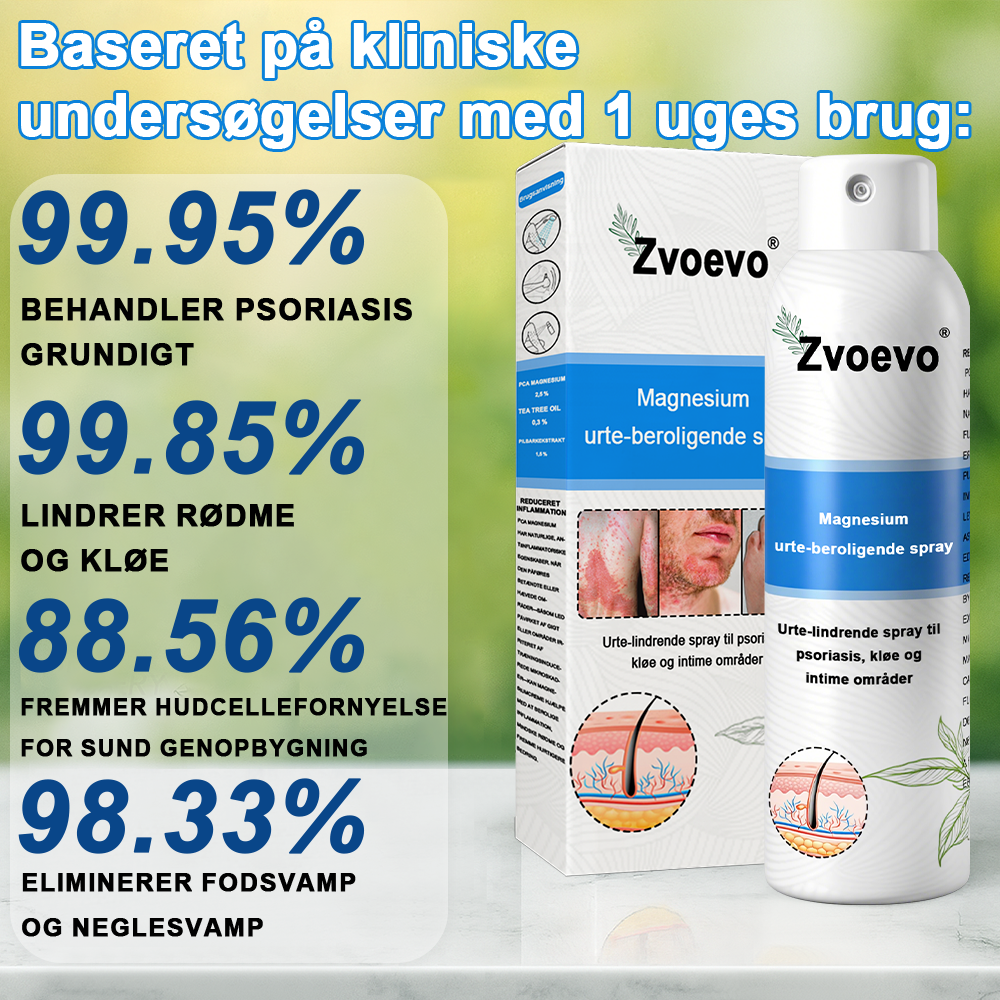 ✅ Officiel butik: Zvoevo® Magnesium Urte-psoriasis Spray(Lindrer psoriasis og eksem, forbedrer bakterielle infektioner i intimområdet, behandler akne og vorter, lindrer ledsmerter og nervesmerter)