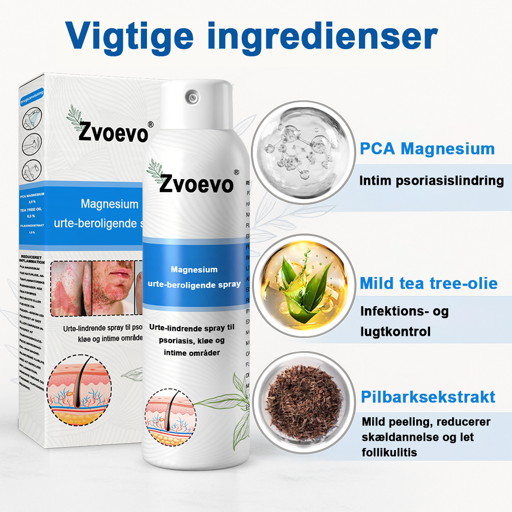 ✅ Officiel butik: Zvoevo® Magnesium Urte-psoriasis Spray(Lindrer psoriasis og eksem, forbedrer bakterielle infektioner i intimområdet, behandler akne og vorter, lindrer ledsmerter og nervesmerter)
