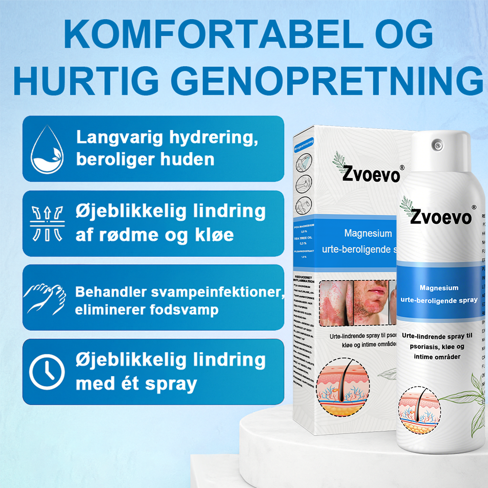 ✅ Officiel butik: Zvoevo® Magnesium Urte-psoriasis Spray (Lindrer psoriasis og eksem, behandler rosacea og akne, forbedrer bakterielle infektioner i kønsområdet)