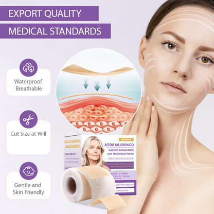 ✅ Officiel butik | Ourlyard® Hyaluronsyre Nano Microneedle Repareringsbånd 🧑‍⚕️☑️(Reparerer rynker, fine linjer, løs hud osv., egnet til flere områder som ansigt, hænder, mave, ben – 4 cm x 1,5 m rulle. Klinisk testet og dermatologisk anbefalet)