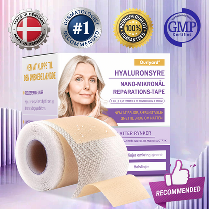 ✅ Officiel butik | Ourlyard® Hyaluronsyre Nano Microneedle Repareringsbånd 🧑‍⚕️☑️(Reparerer rynker, fine linjer, løs hud osv., egnet til flere områder som ansigt, hænder, mave, ben – 4 cm x 1,5 m rulle. Klinisk testet og dermatologisk anbefalet)